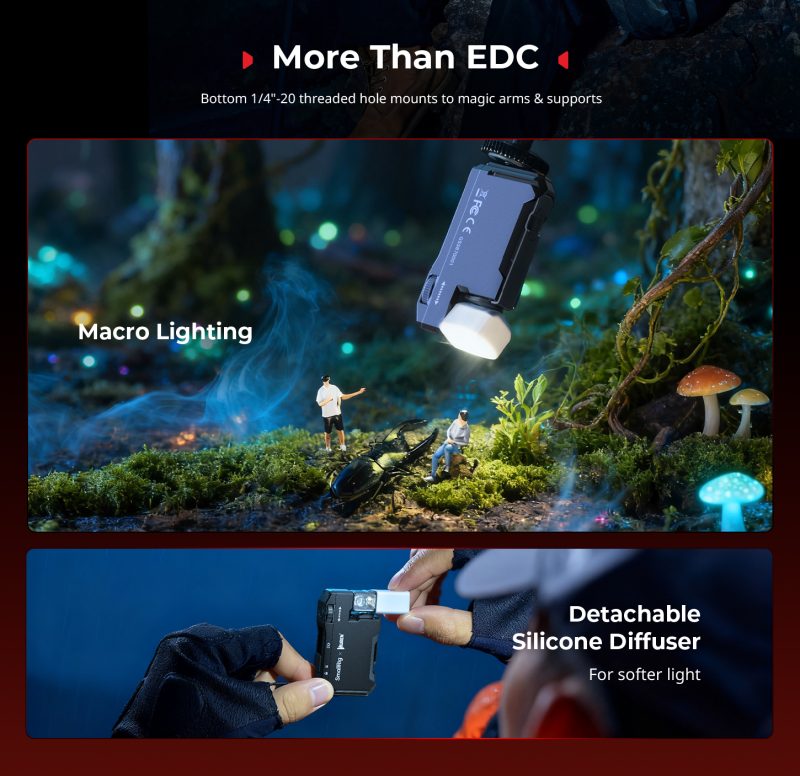 SmallRig 5710 Thumb EDC Flashlight, Lanterna Portabila, 400 Lumeni, Lumina RGB Secundara, Baza Magnetica, IP65