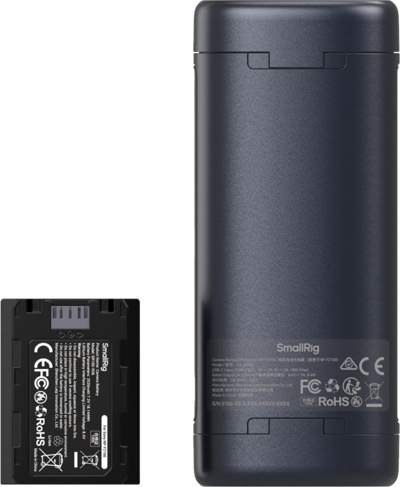 SmallRig 5696 Kit Incarcator Portabil pentru Baterii NP-FZ100, 2 Baterii 2520mAh, Incarcare Dual-Channel, USB-C 18W