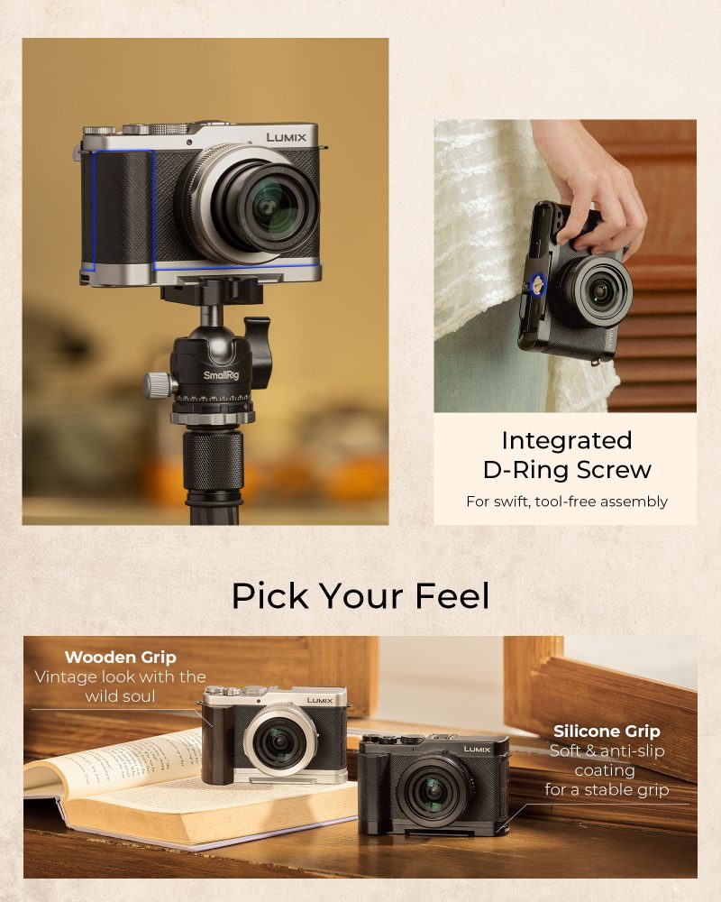 SmallRig 5942 Placa de Montare in Forma de L, Maner din Lemn, Pentru Panasonic LUMIX L10, Montare Arca-Swiss, Negru