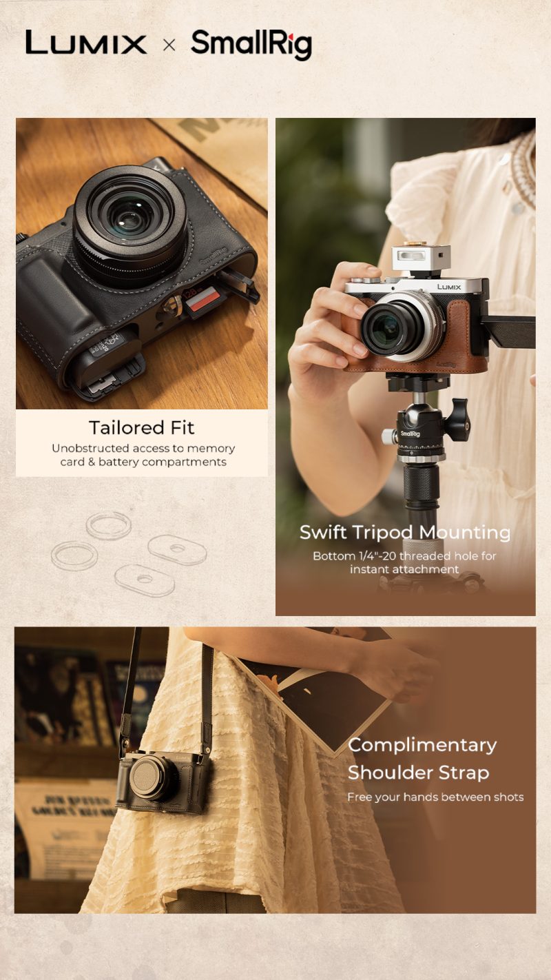 SmallRig 5942 Placa de Montare in Forma de L, Maner din Lemn, Pentru Panasonic LUMIX L10, Montare Arca-Swiss, Negru