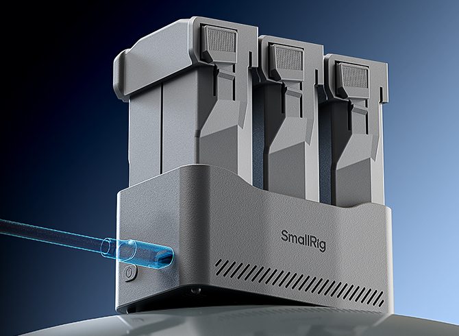 SmallRig 6501 Incarcator Baterii 65W, Pentru DJI Mini 5/4/3 Pro, 3 Baterii Simultan, USB-C, Incarcare Secventiala